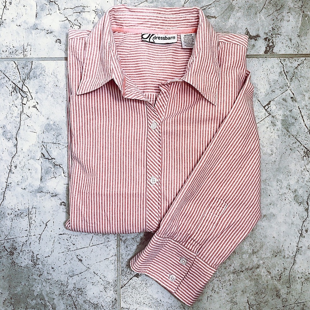👚3/4 Sleeve Pink Striped Button Down Shirt👚